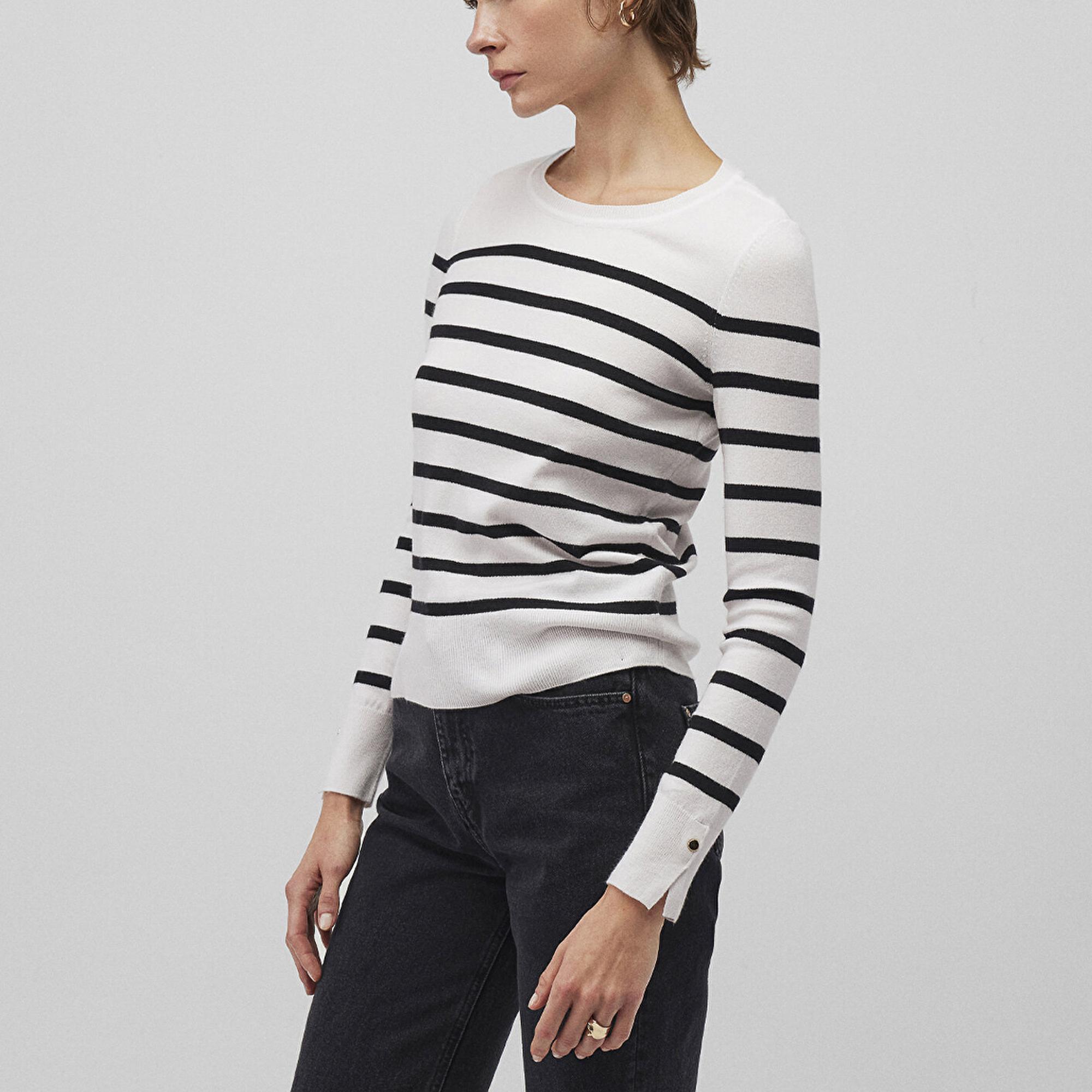 Mavi Bisiklet Yaka Çizgili Siyah Kazak Slim Fit / Dar Kesim 1710545-85407