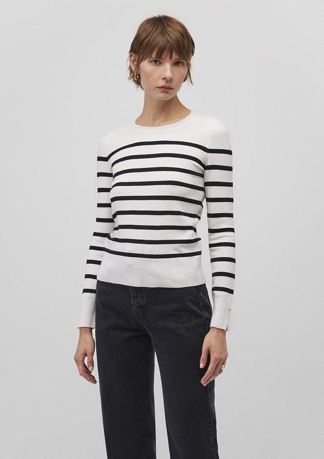  Mavi Bisiklet Yaka Çizgili Siyah Kazak Slim Fit / Dar Kesim 1710545-85407