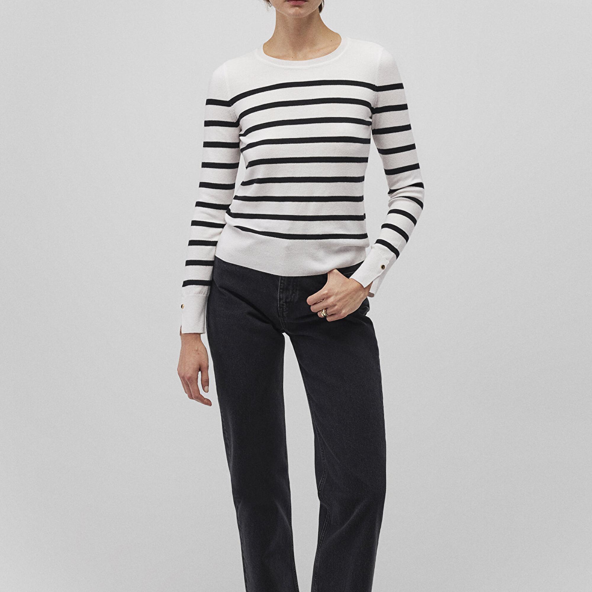 Mavi Bisiklet Yaka Çizgili Siyah Kazak Slim Fit / Dar Kesim 1710545-85407