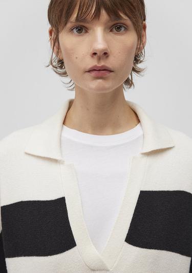  Mavi Polo Yaka Çizgili Siyah Kazak Regular Fit / Normal Kesim 1710503-85407