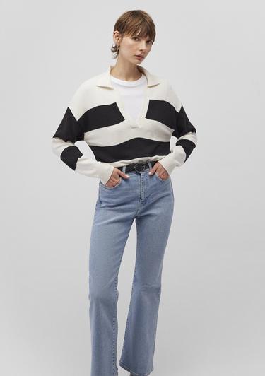  Mavi Polo Yaka Çizgili Siyah Kazak Regular Fit / Normal Kesim 1710503-85407