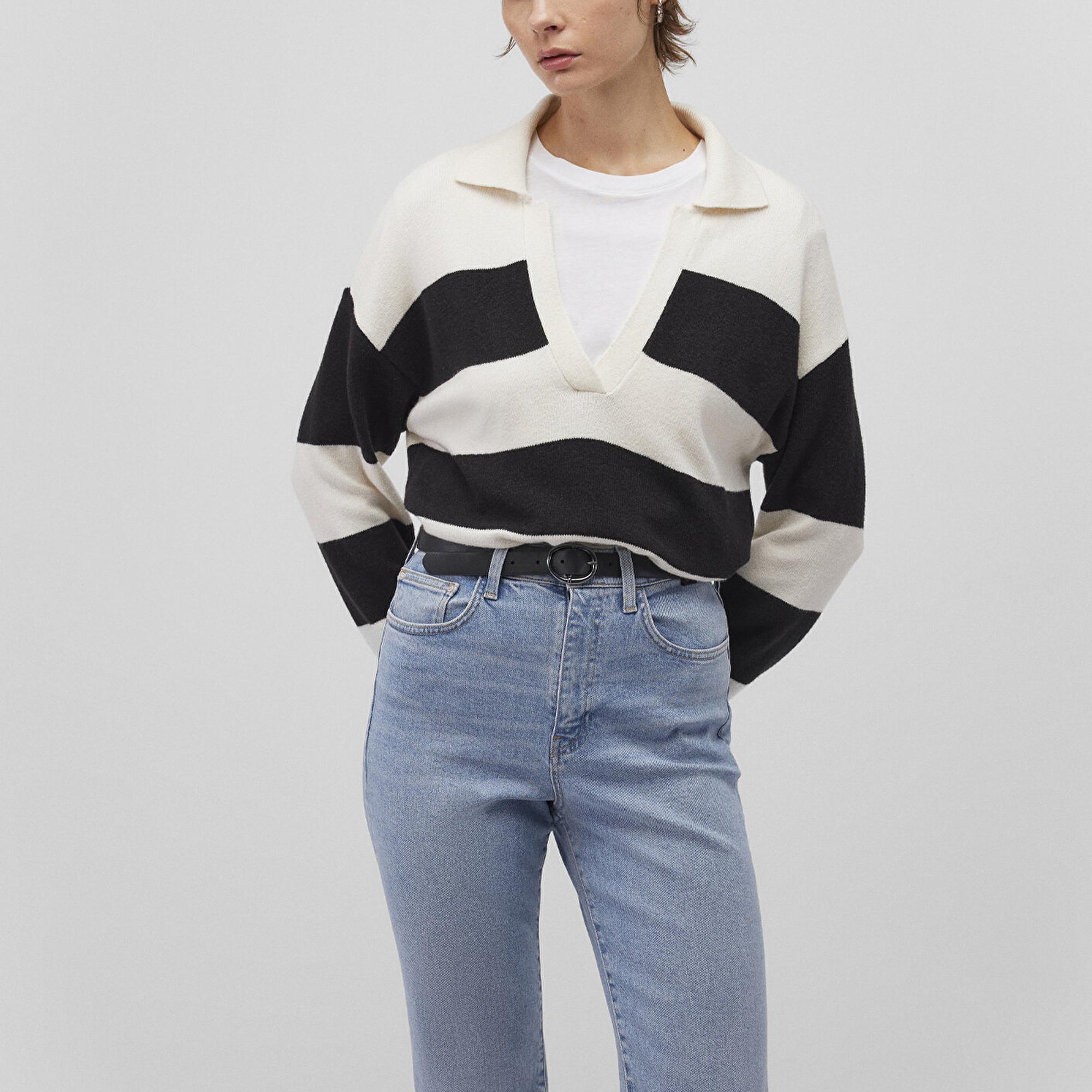 Mavi Polo Yaka Çizgili Siyah Kazak Regular Fit / Normal Kesim 1710503-85407