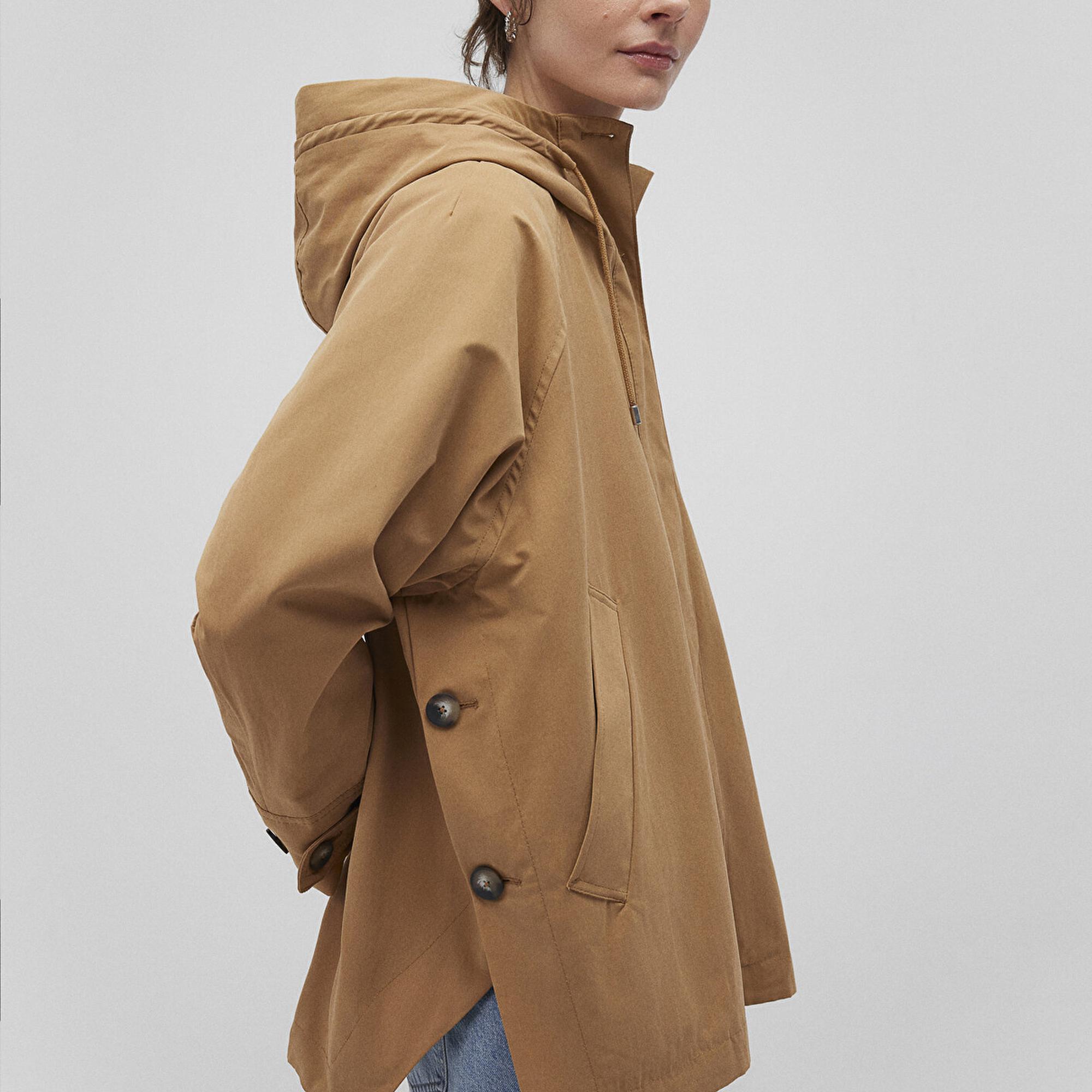 Mavi Kapüşonlu Kahverengi Trençkot 1110573-70269