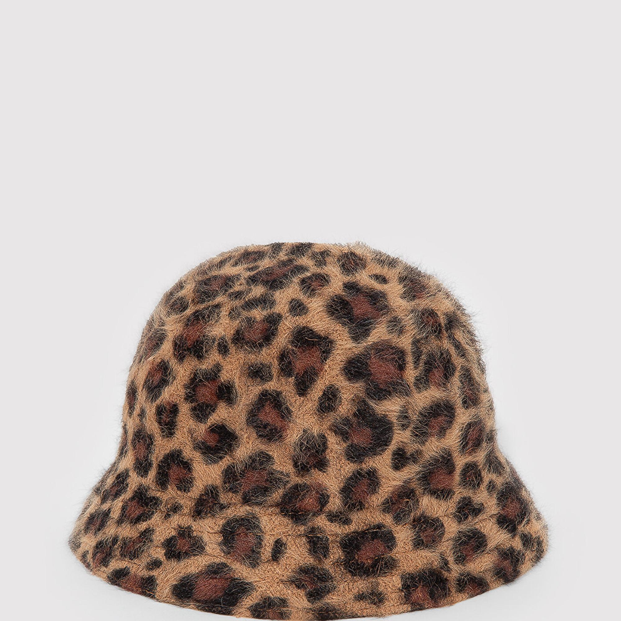 Mavi Peluş Leopar Desenli Bucket Şapka 198988-25818