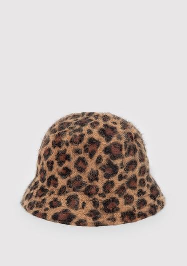  Mavi Peluş Leopar Desenli Bucket Şapka 198988-25818