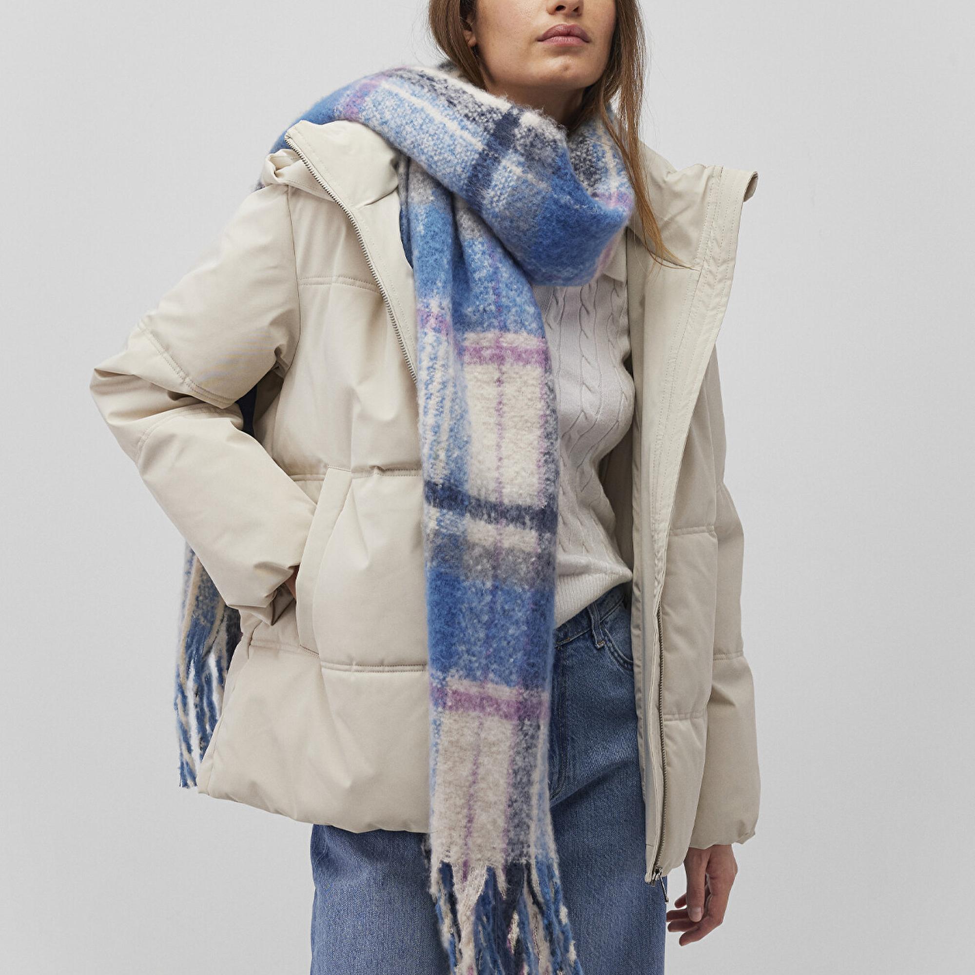 Mavi Püsküllü Kareli Atkı 1912810-28616