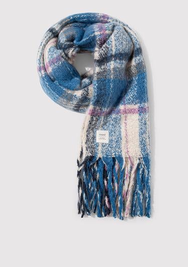  Mavi Püsküllü Kareli Atkı 1912810-28616