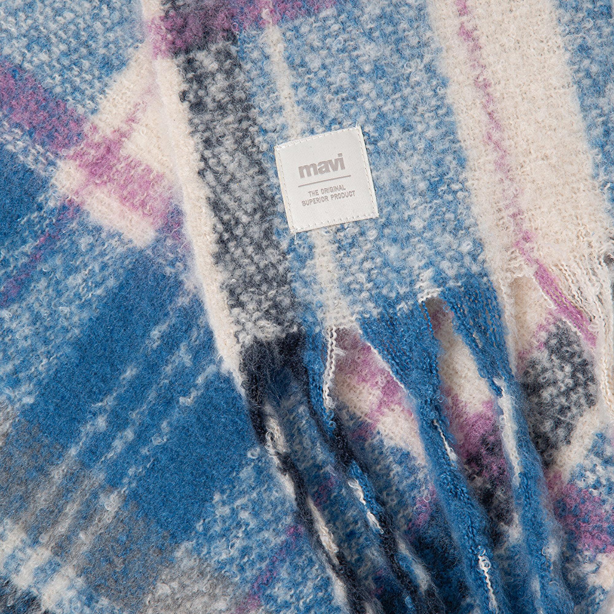 Mavi Püsküllü Kareli Atkı 1912810-28616