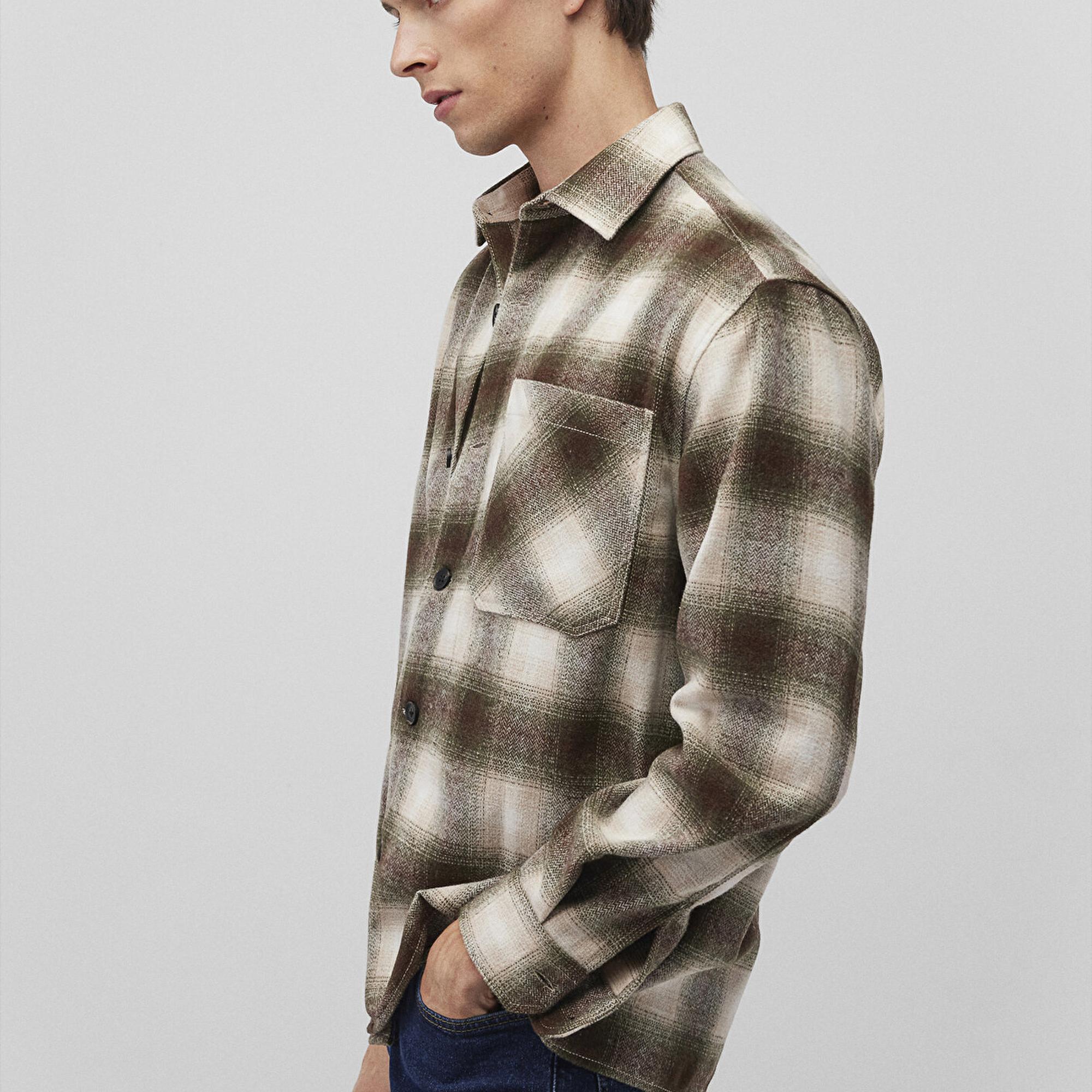 Mavi Kareli Kahverengi Gömlek Loose Fit / Bol Rahat Kesim 0211242-88652