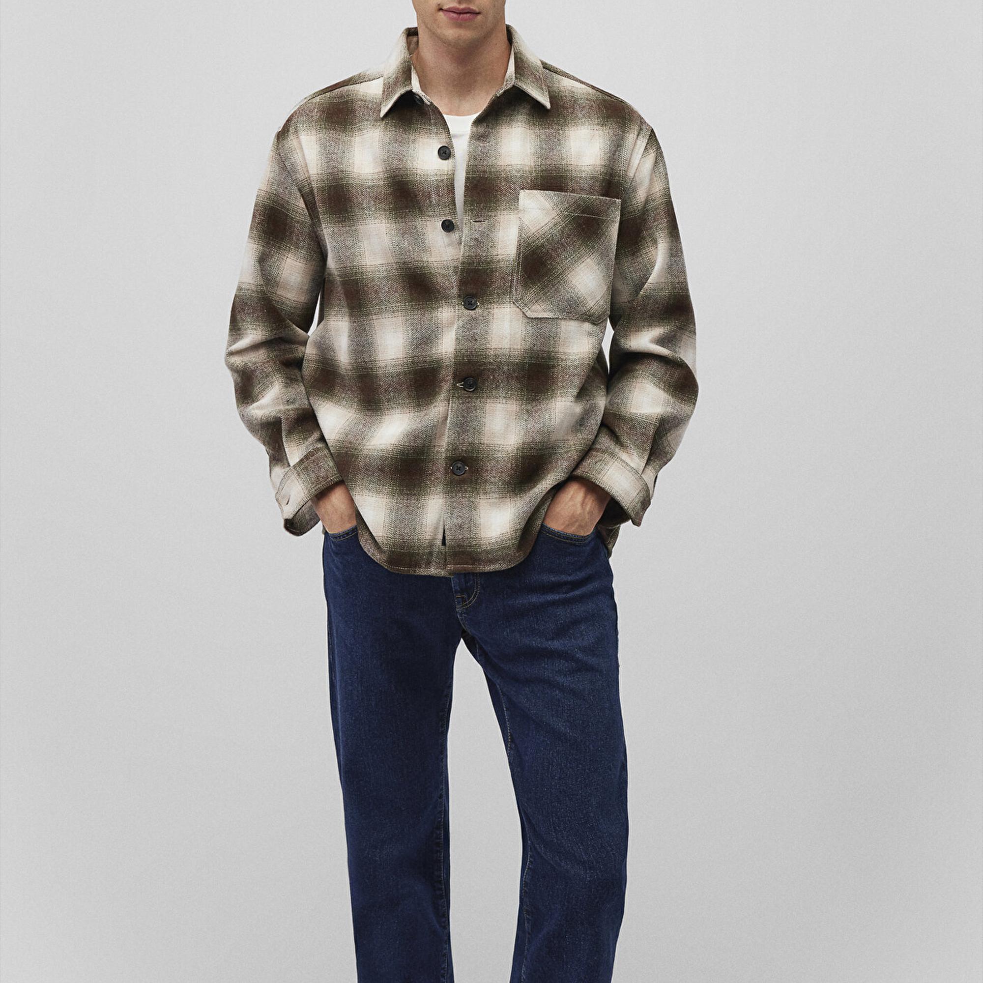 Mavi Kareli Kahverengi Gömlek Loose Fit / Bol Rahat Kesim 0211242-88652