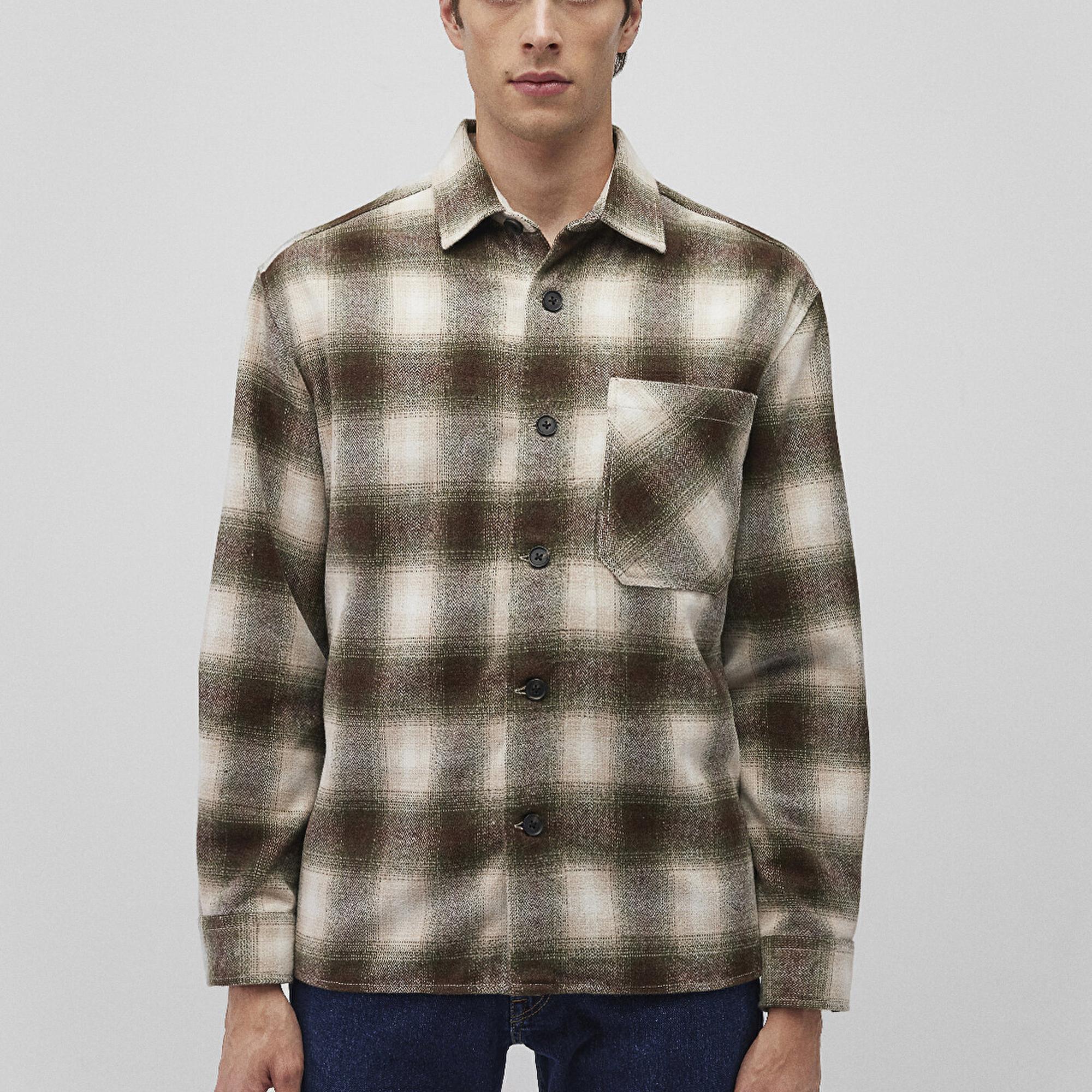 Mavi Kareli Kahverengi Gömlek Loose Fit / Bol Rahat Kesim 0211242-88652