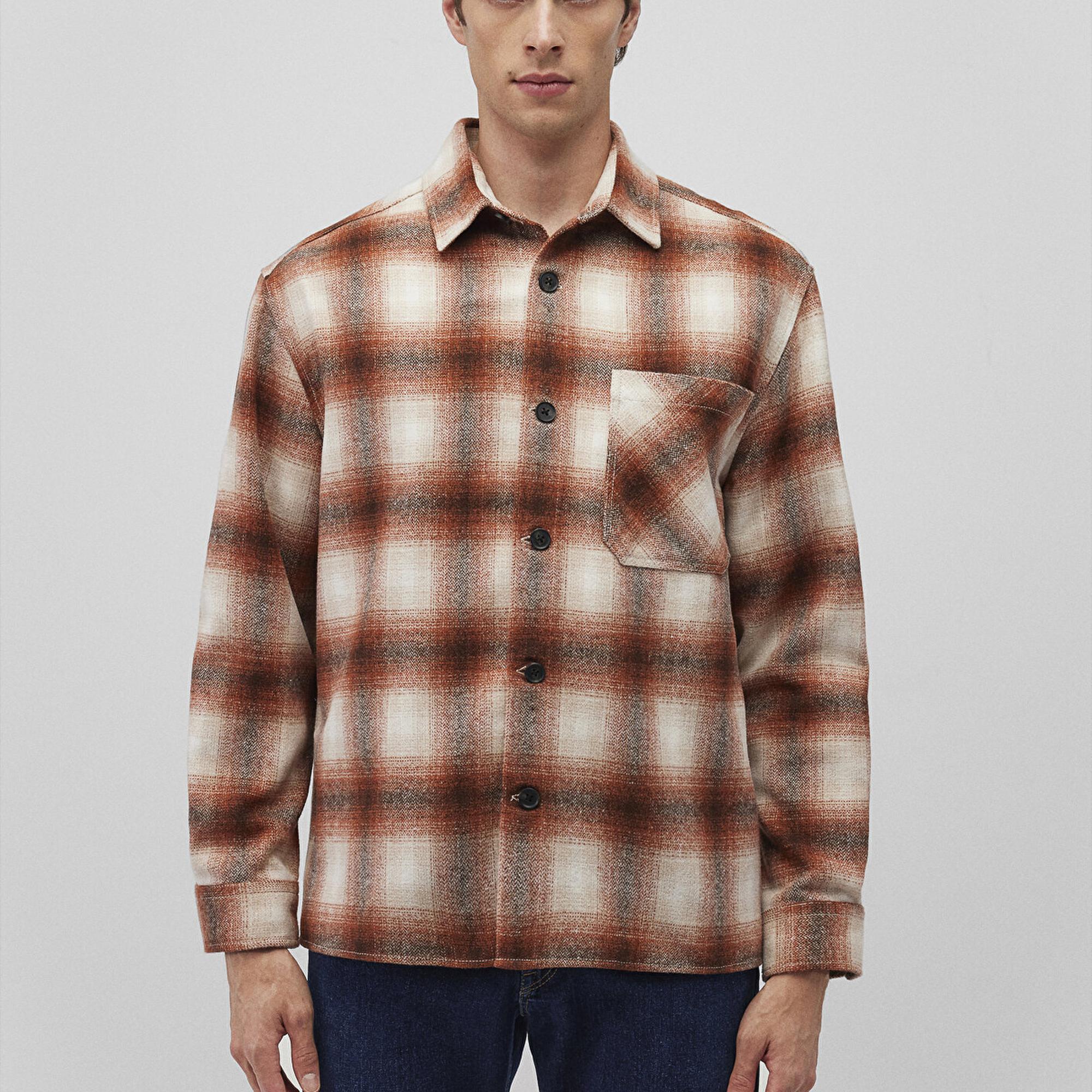 Mavi Kareli Kahverengi Gömlek Loose Fit / Bol Rahat Kesim 0211242-88653