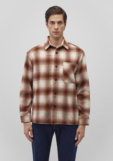  Mavi Kareli Kahverengi Gömlek Loose Fit / Bol Rahat Kesim 0211242-88653