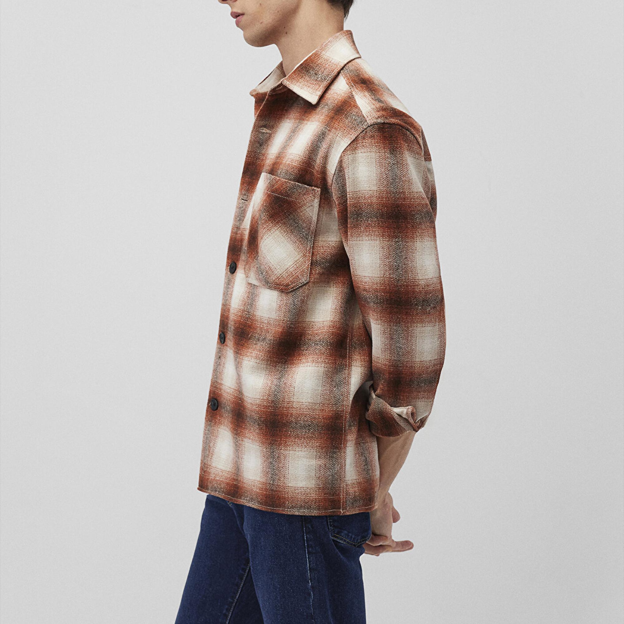 Mavi Kareli Kahverengi Gömlek Loose Fit / Bol Rahat Kesim 0211242-88653