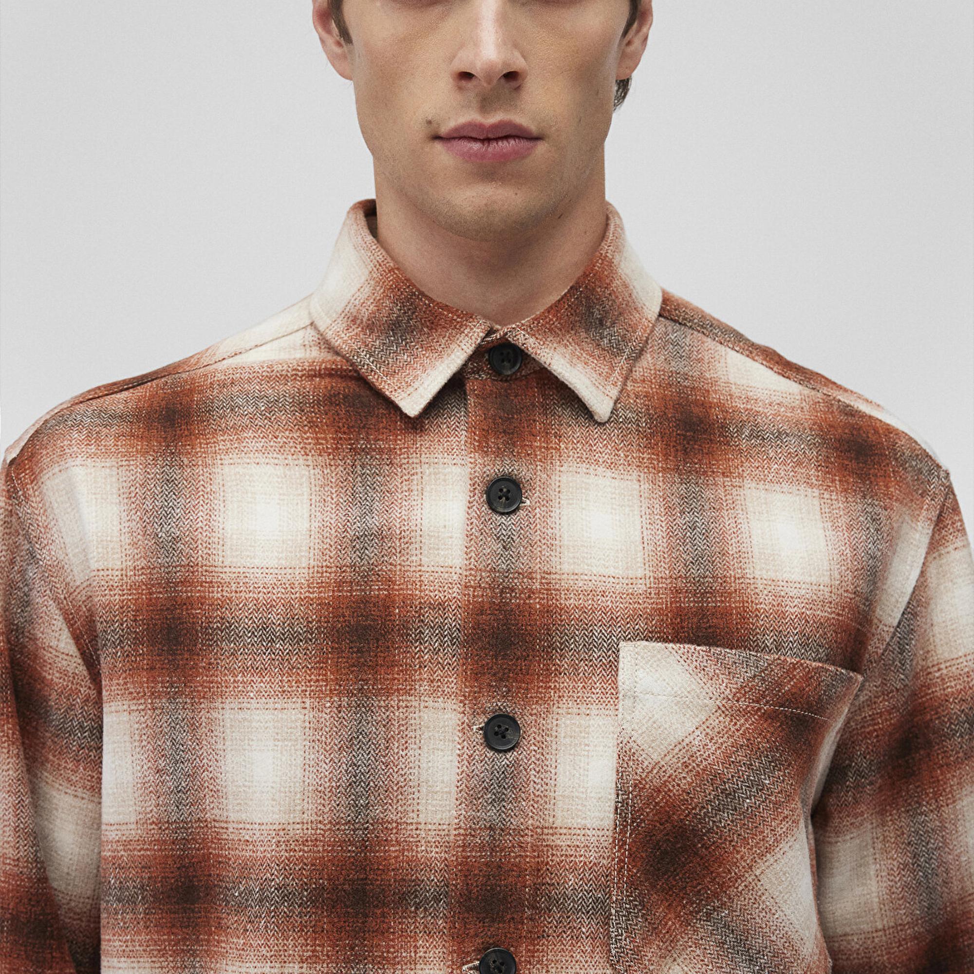 Mavi Kareli Kahverengi Gömlek Loose Fit / Bol Rahat Kesim 0211242-88653