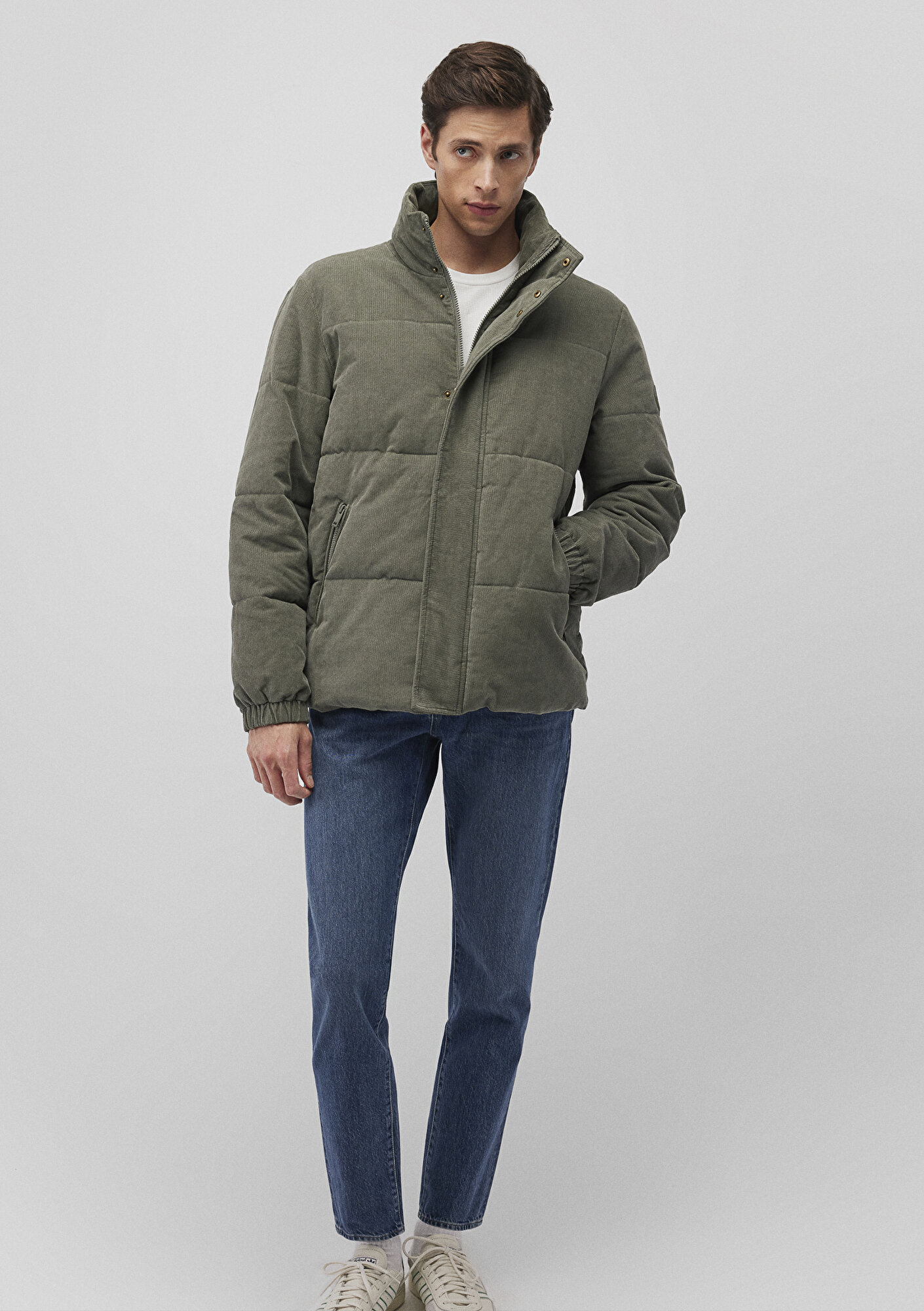  Mavi Dik Yaka Yeşil Kadife Ceket Loose Fit / Bol Rahat Kesim 0110476-85485