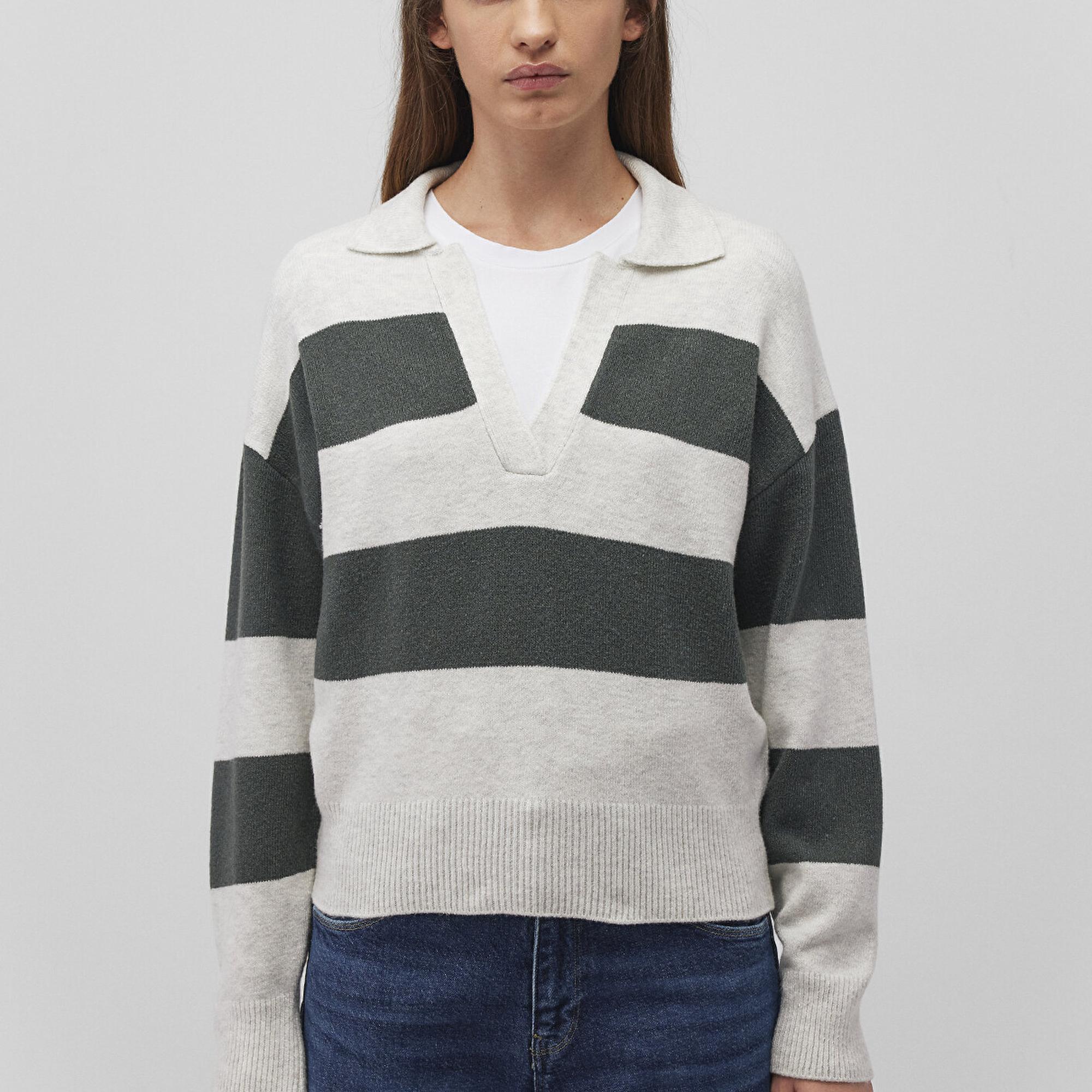 Mavi Polo Yaka Çizgili Yeşil Kazak Regular Fit / Normal Kesim 1710503-87895