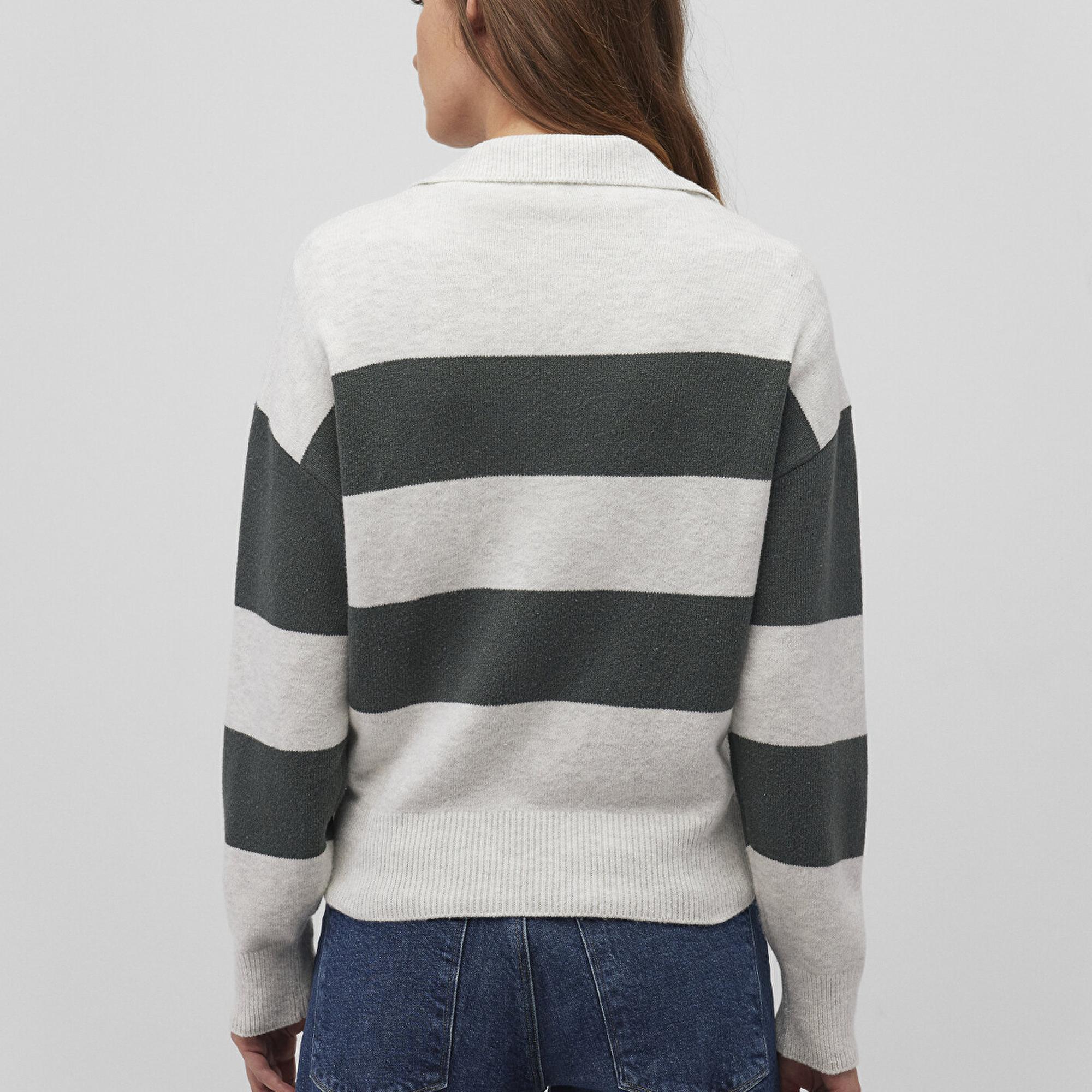 Mavi Polo Yaka Çizgili Yeşil Kazak Regular Fit / Normal Kesim 1710503-87895