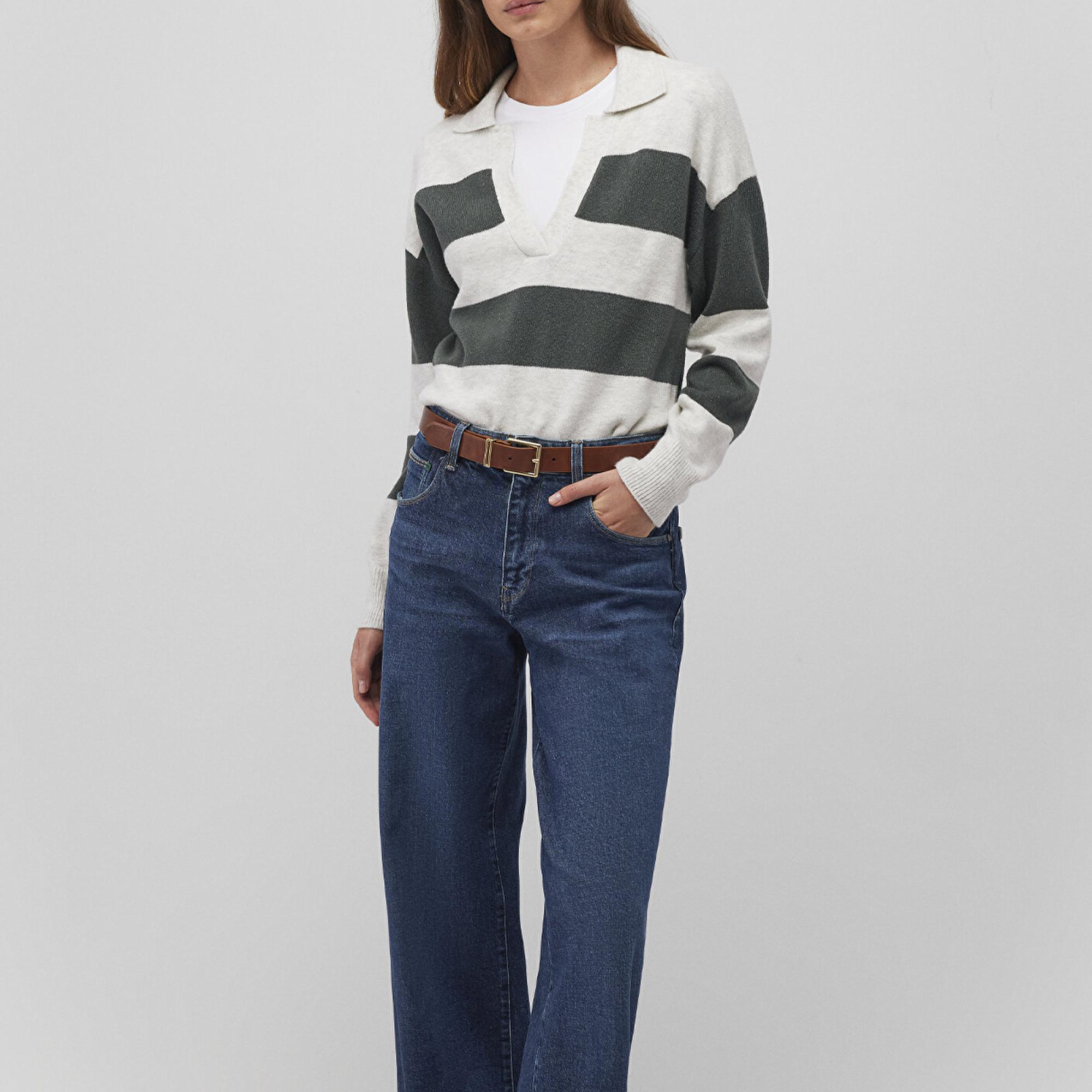 Mavi Polo Yaka Çizgili Yeşil Kazak Regular Fit / Normal Kesim 1710503-87895