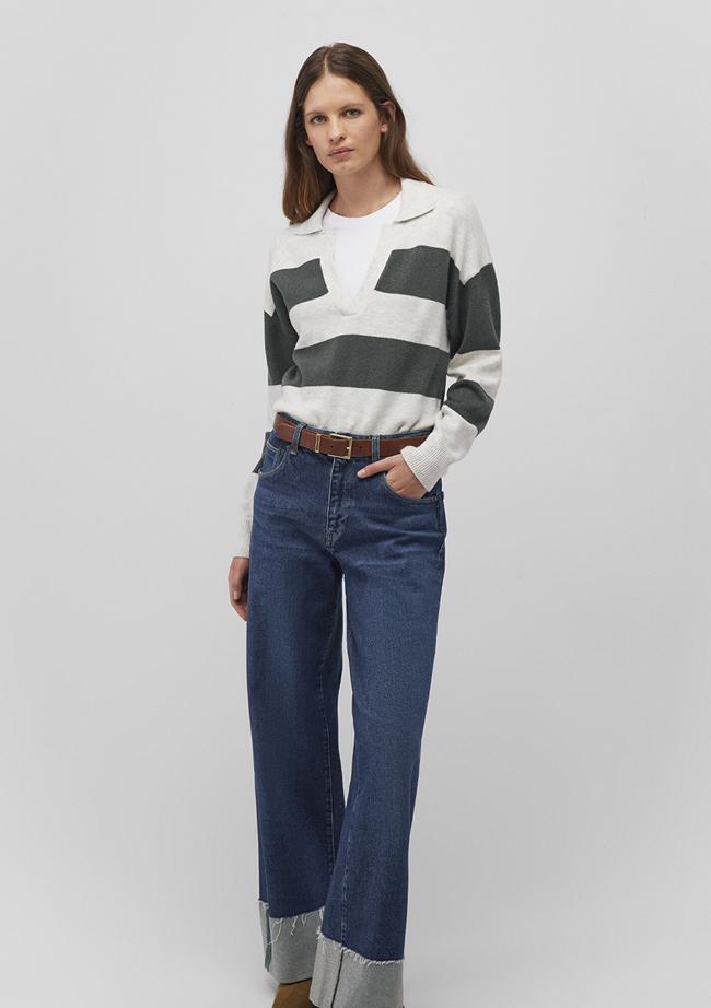  Mavi Polo Yaka Çizgili Yeşil Kazak Regular Fit / Normal Kesim 1710503-87895