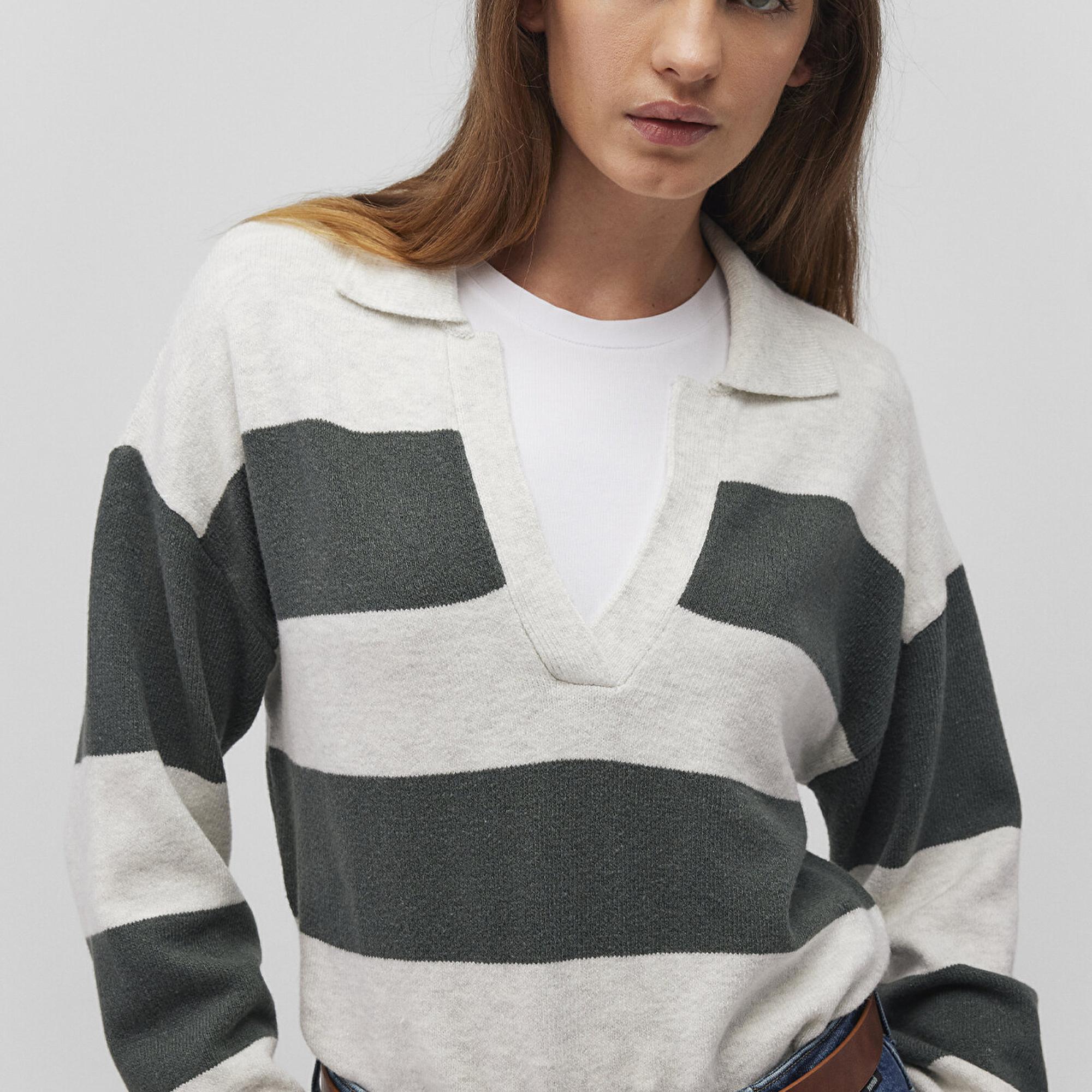 Mavi Polo Yaka Çizgili Yeşil Kazak Regular Fit / Normal Kesim 1710503-87895