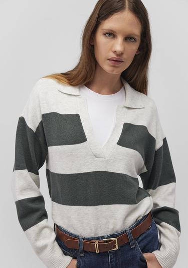  Mavi Polo Yaka Çizgili Yeşil Kazak Regular Fit / Normal Kesim 1710503-87895