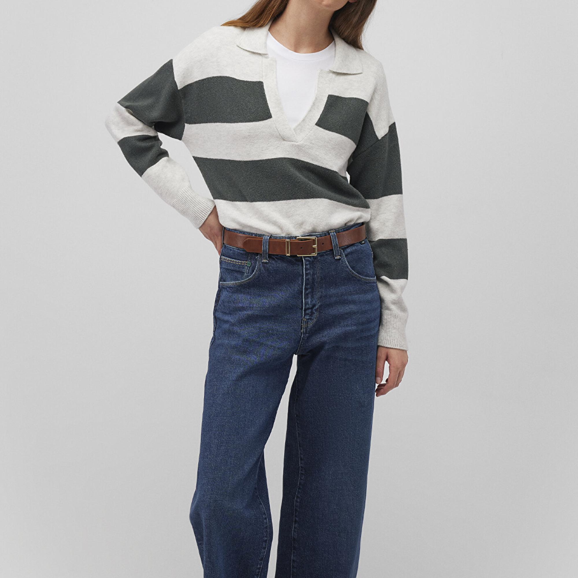 Mavi Polo Yaka Çizgili Yeşil Kazak Regular Fit / Normal Kesim 1710503-87895