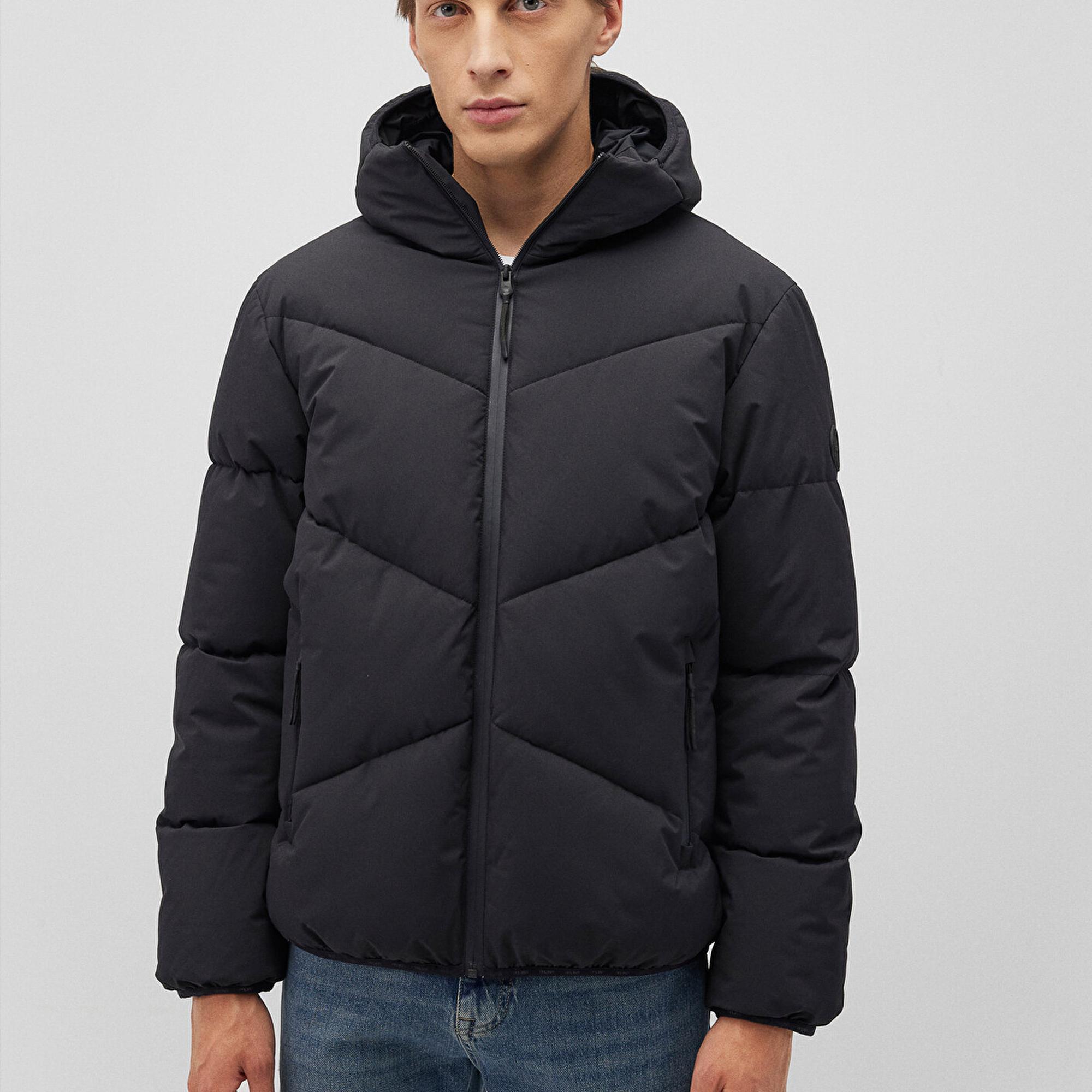 Mavi Kapüşonlu Siyah Şişme Mont 0110360-900