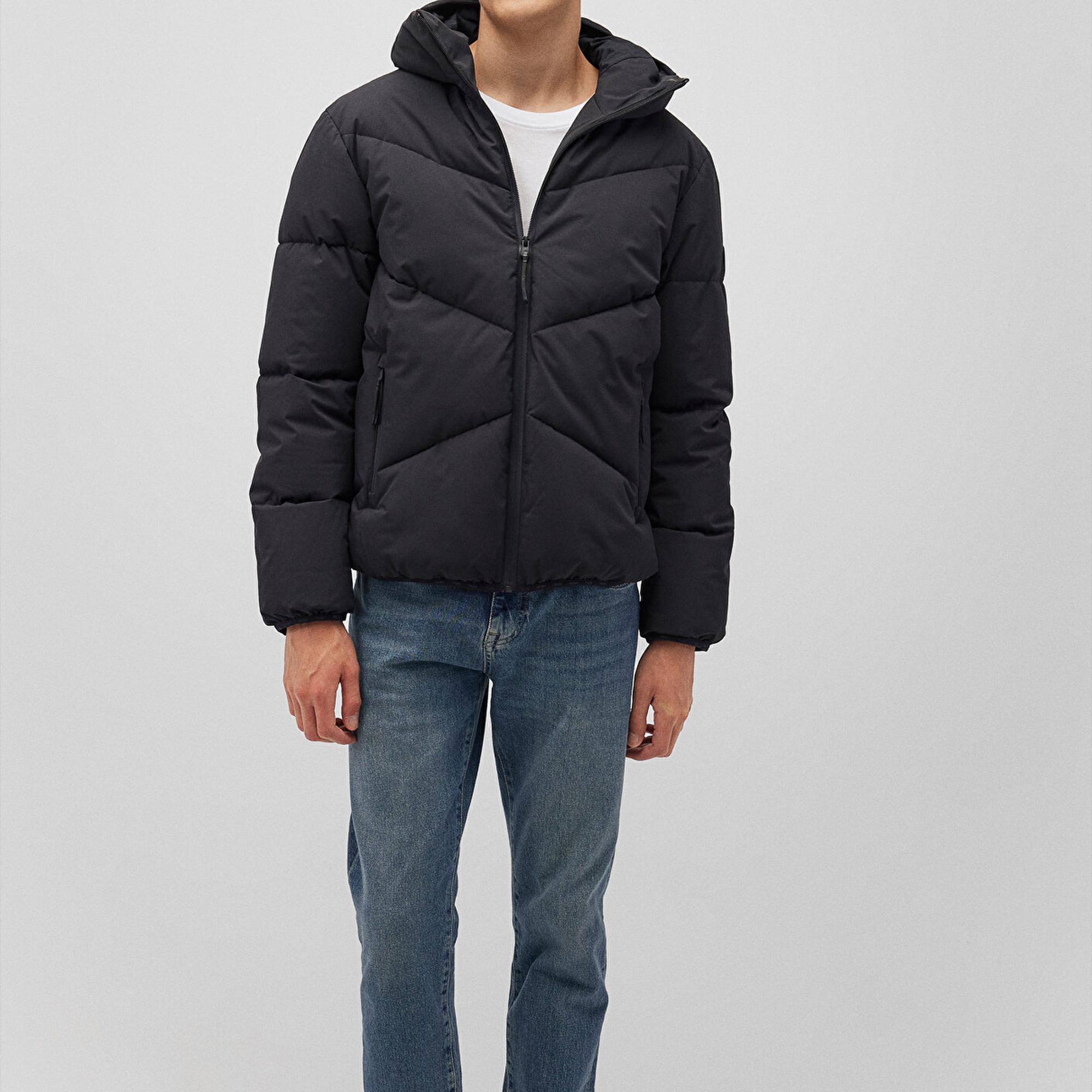 Mavi Kapüşonlu Siyah Şişme Mont 0110360-900