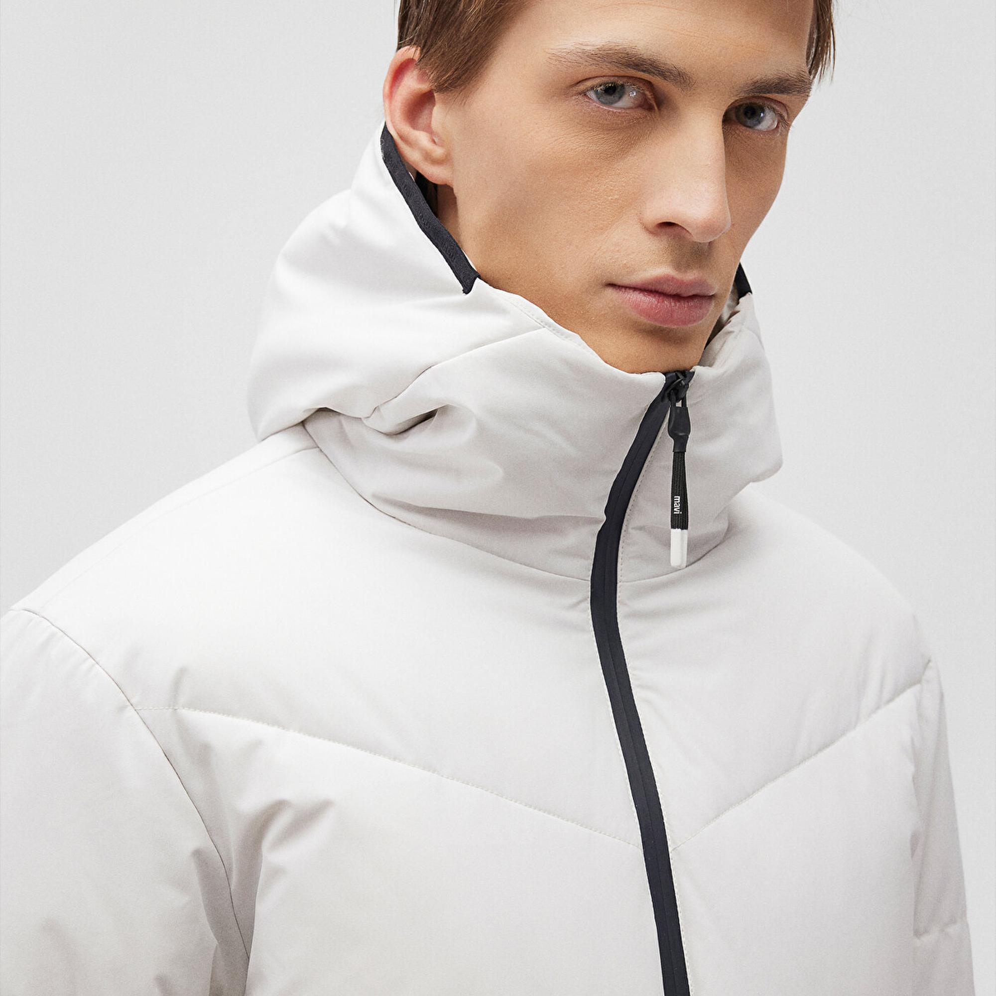 Mavi Kapüşonlu Gri Şişme Mont 0110360-83746