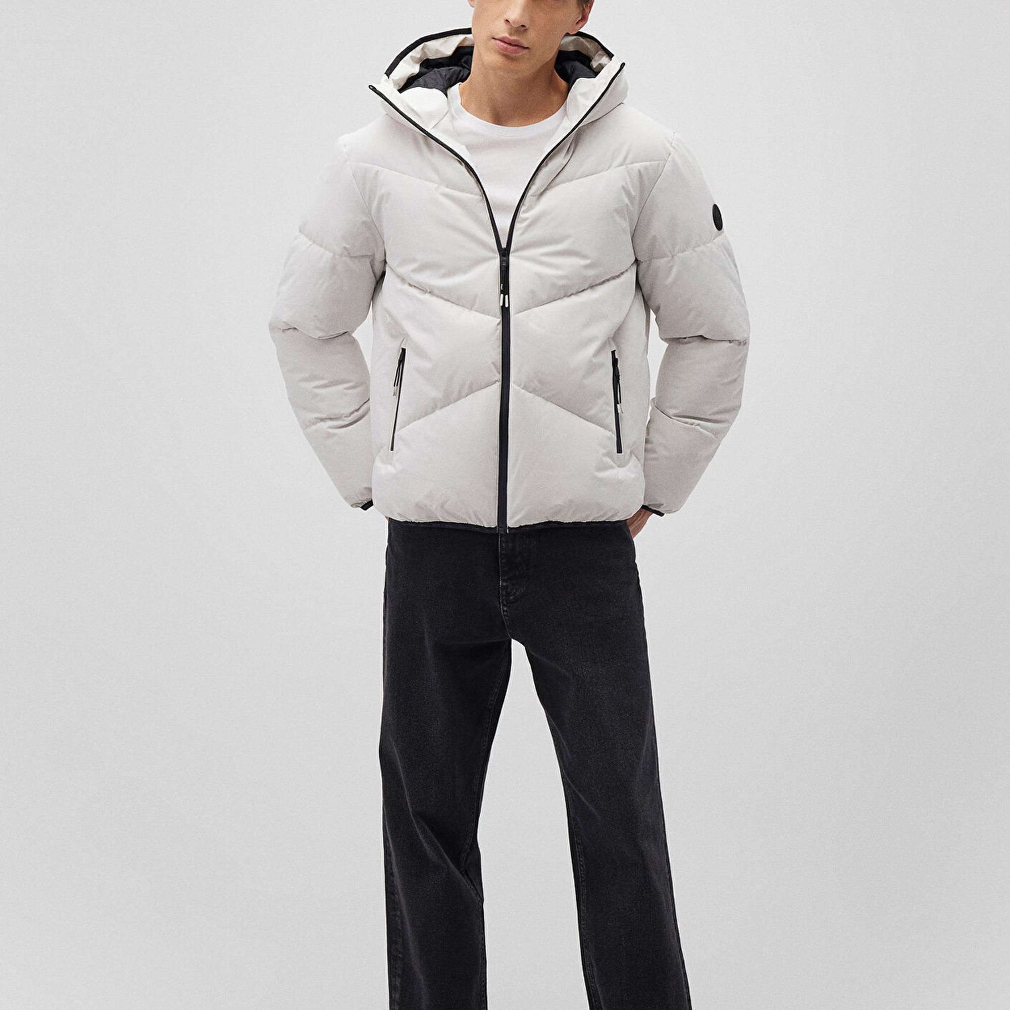 Mavi Kapüşonlu Gri Şişme Mont 0110360-83746