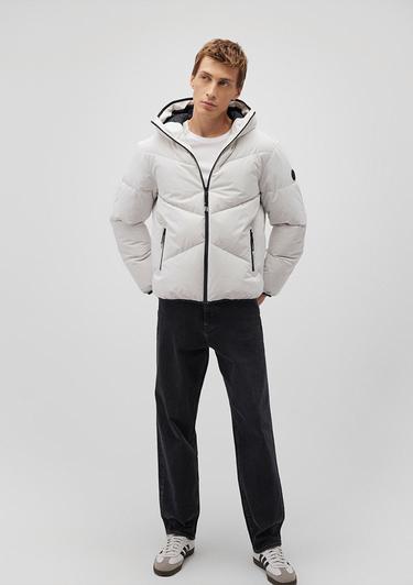  Mavi Kapüşonlu Gri Şişme Mont 0110360-83746