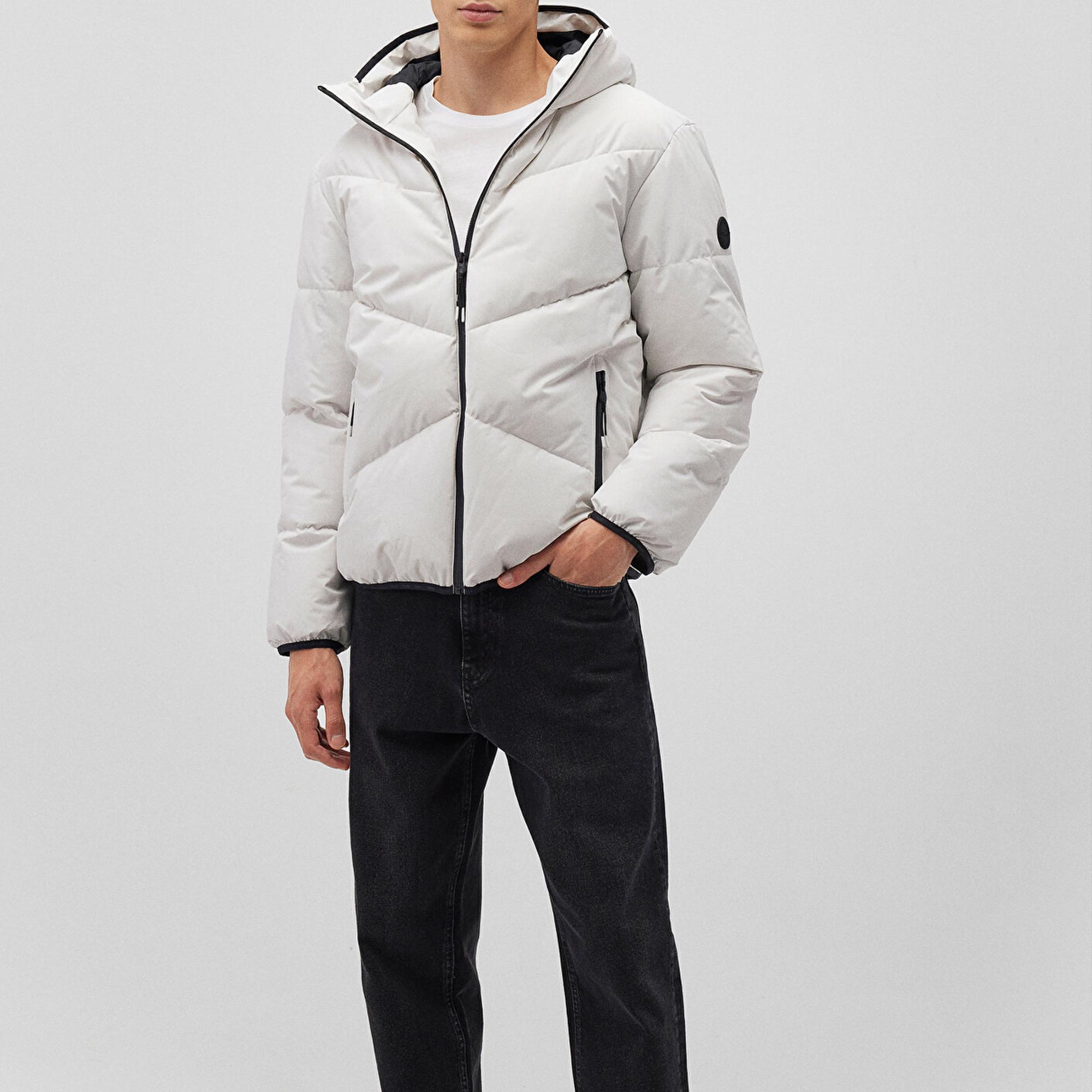 Mavi Kapüşonlu Gri Şişme Mont 0110360-83746