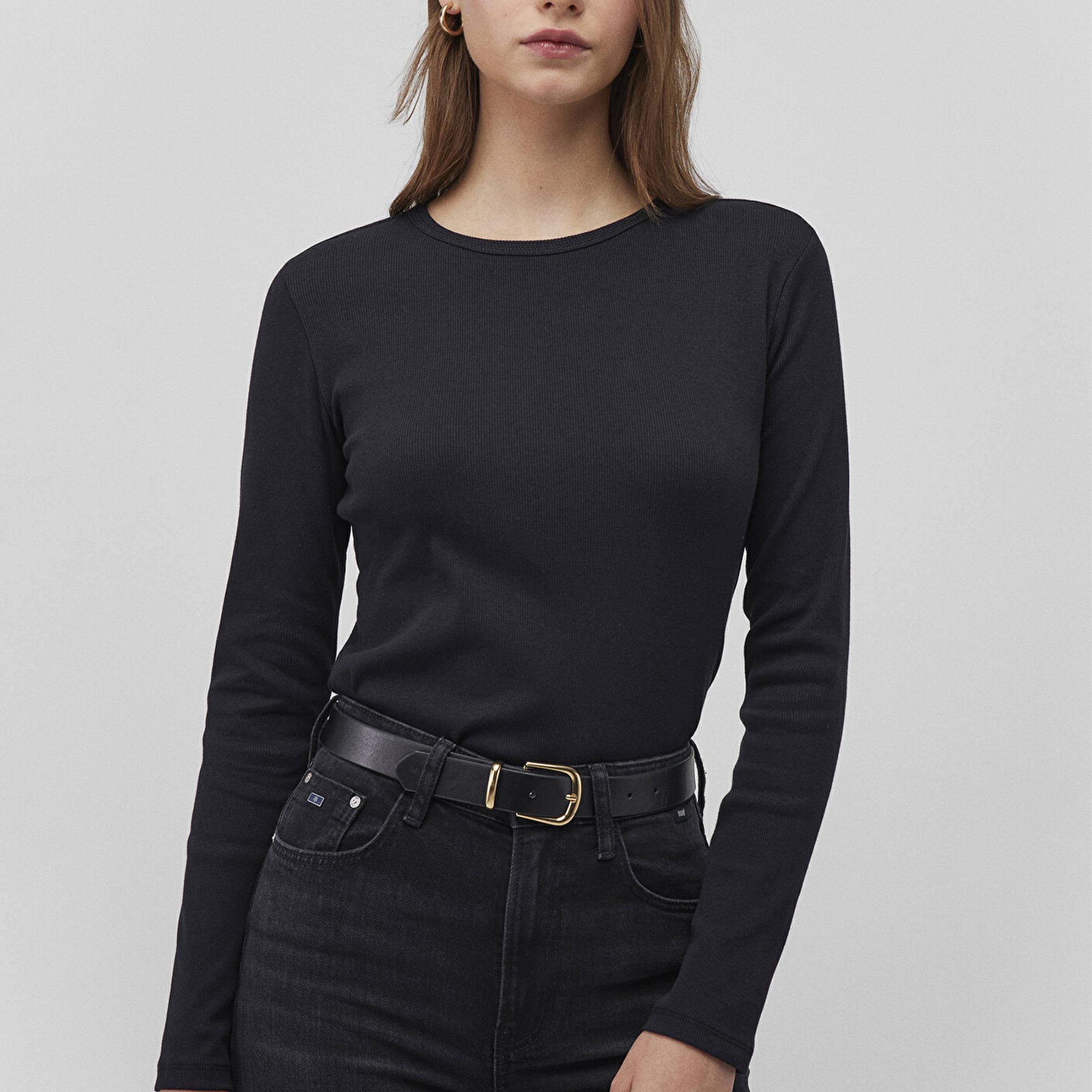 Mavi Uzun Kollu Siyah Basic Tişört Fitted / Vücuda Oturan Kesim 1613040-900