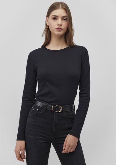  Mavi Uzun Kollu Siyah Basic Tişört Fitted / Vücuda Oturan Kesim 1613040-900