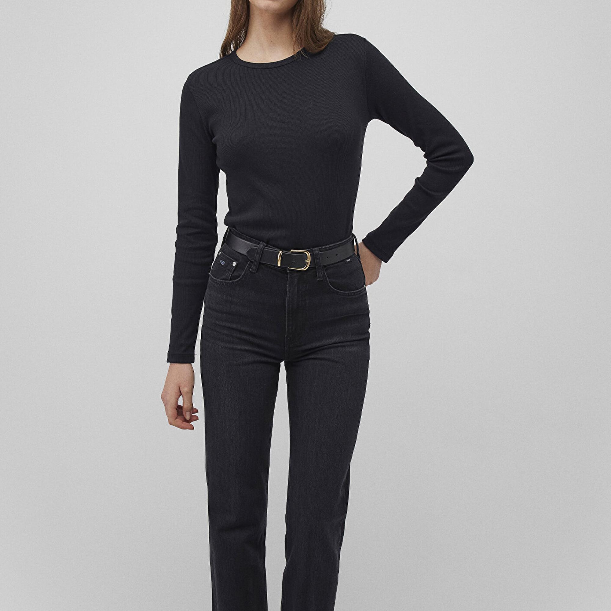 Mavi Uzun Kollu Siyah Basic Tişört Fitted / Vücuda Oturan Kesim 1613040-900