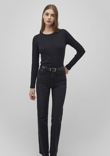  Mavi Uzun Kollu Siyah Basic Tişört Fitted / Vücuda Oturan Kesim 1613040-900