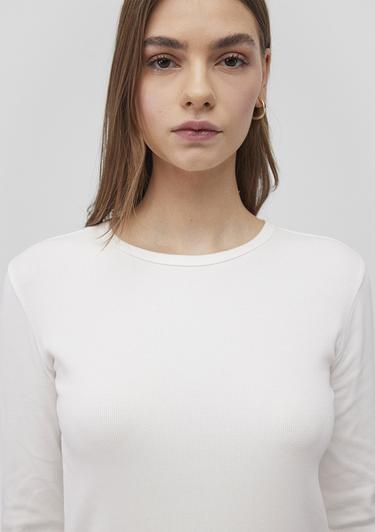  Mavi Uzun Kollu Ekru Basic Tişört Fitted / Vücuda Oturan Kesim 1613040-70057