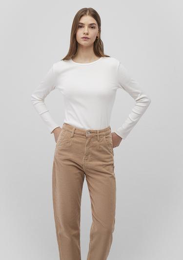  Mavi Uzun Kollu Ekru Basic Tişört Fitted / Vücuda Oturan Kesim 1613040-70057