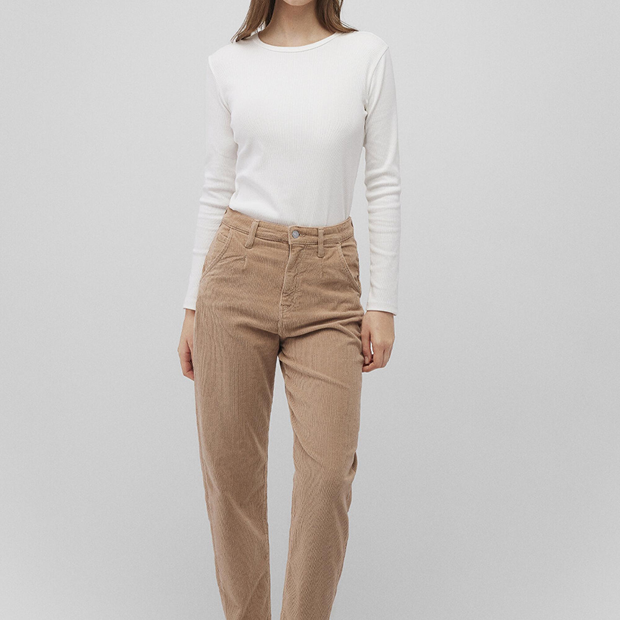 Mavi Uzun Kollu Ekru Basic Tişört Fitted / Vücuda Oturan Kesim 1613040-70057