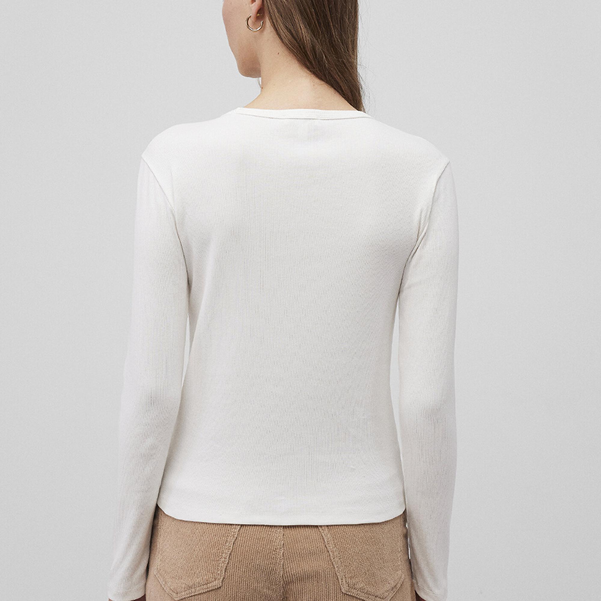 Mavi Uzun Kollu Ekru Basic Tişört Fitted / Vücuda Oturan Kesim 1613040-70057