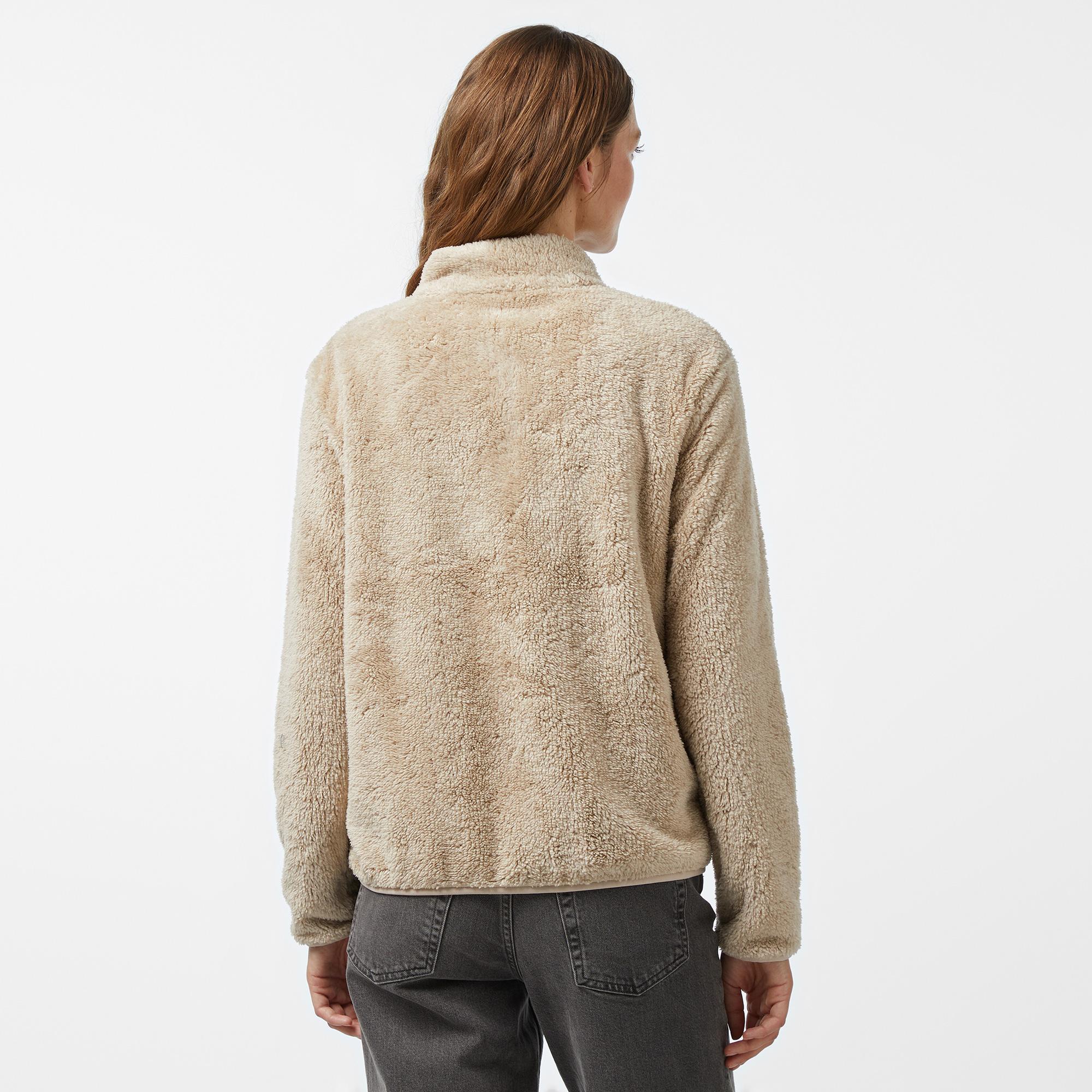 Nautica Kadın Bej Regular Fit Fermuarlı Peluş Sweatshirt