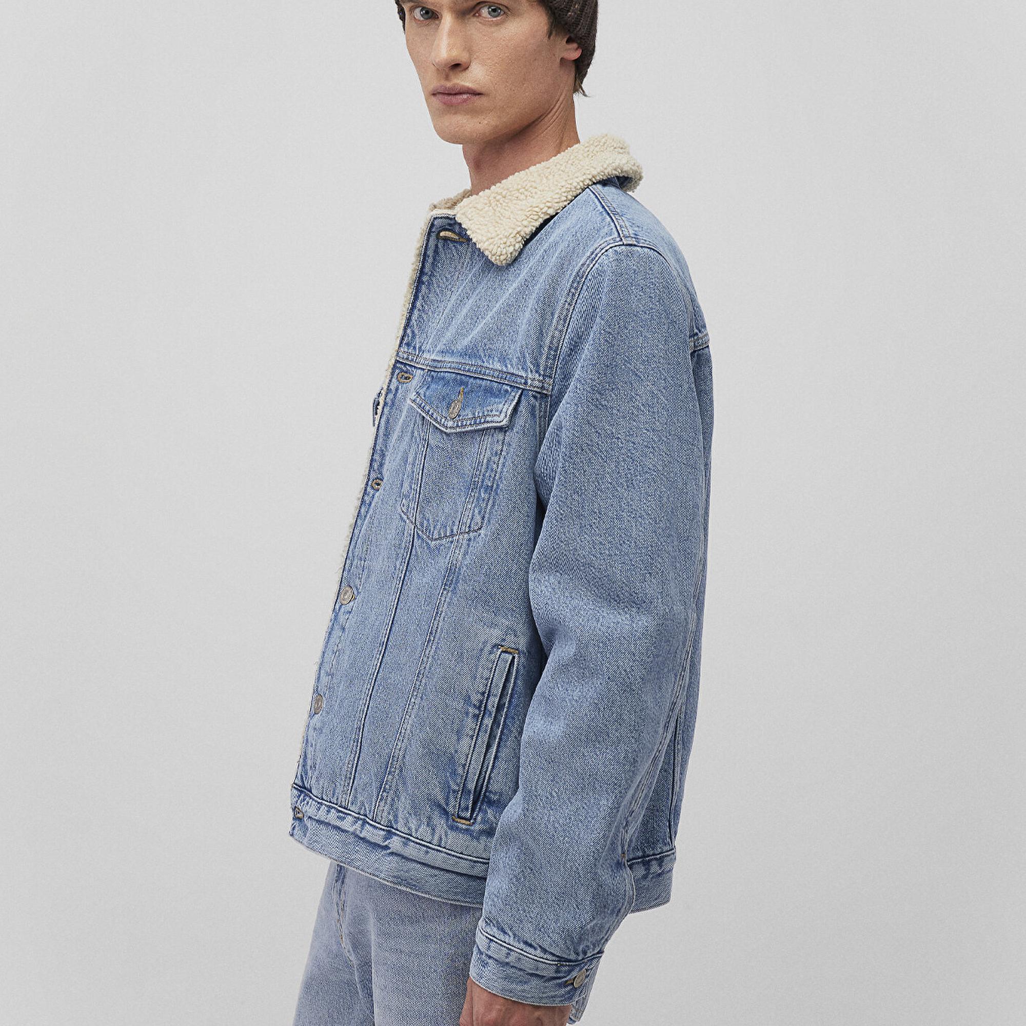 Mavi Zander Classic Denim Suni Kürklü Açık Mavi Jean Ceket 0111214-88554