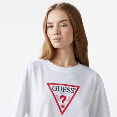  Guess Iconic Organic Cotton 160Gsm Kadın Beyaz T-Shirt