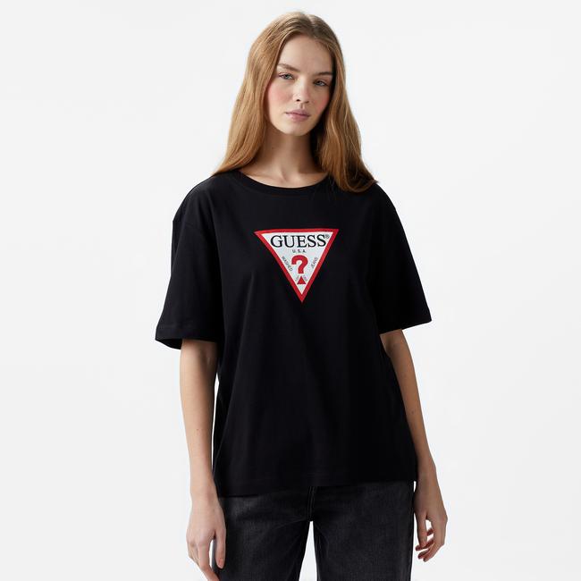  Guess Iconic Organic Cotton 160Gsm Kadın Siyah T-Shirt
