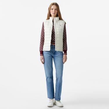  Guess Puffer Vest Iridescent Nylon 40 Kadın Krem Rengi Yelek