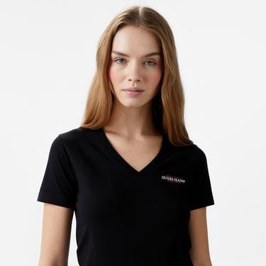  Guess Slim Mini Mid Organic Stretch Jersey 180 Kadın Siyah T-Shirt