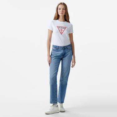 Guess Cnim Iconic Mid Organicetch 180 Kadın Beyaz T-Shirt