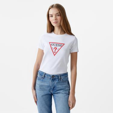 Guess Cnim Iconic Mid Organicetch 180 Kadın Beyaz T-Shirt