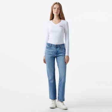  Guess Slim Mini Mid Organic Stretch Jersey 180 Kadın Beyaz T-Shirt